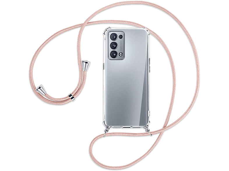 Silber MTB Oppo, Rosegold Kordel, Umhänge-Hülle mit Backcover, ENERGY MORE 4G, Reno6 /