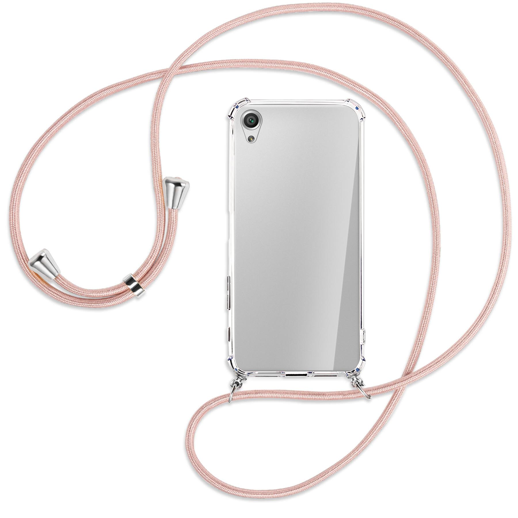Rosegold Xperia / MTB Backcover, mit ENERGY MORE Performance, Umhänge-Hülle Silber X Kordel, Sony,
