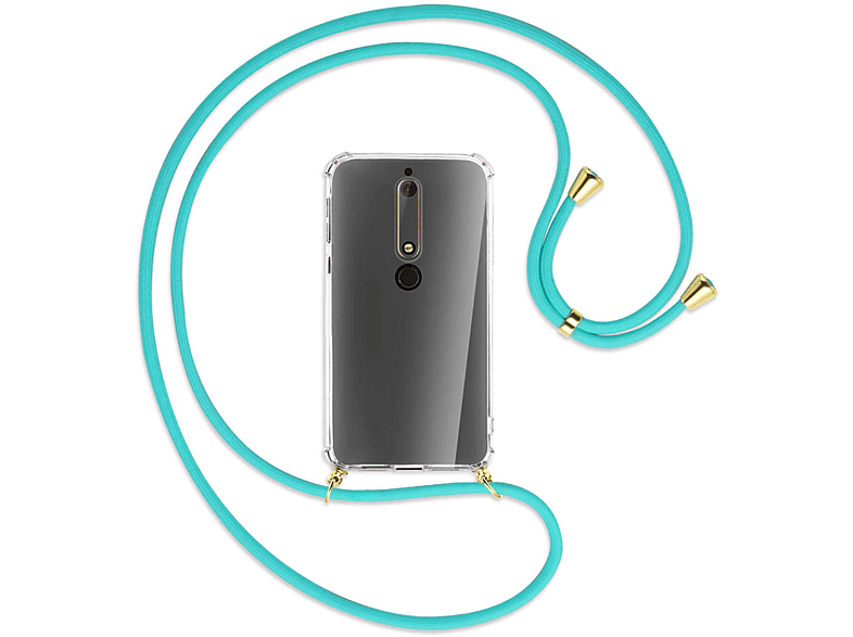 2018, MORE Gold / Backcover, 6.1, MTB Kordel, 6 Umhänge-Hülle ENERGY Nokia, mit Türkis