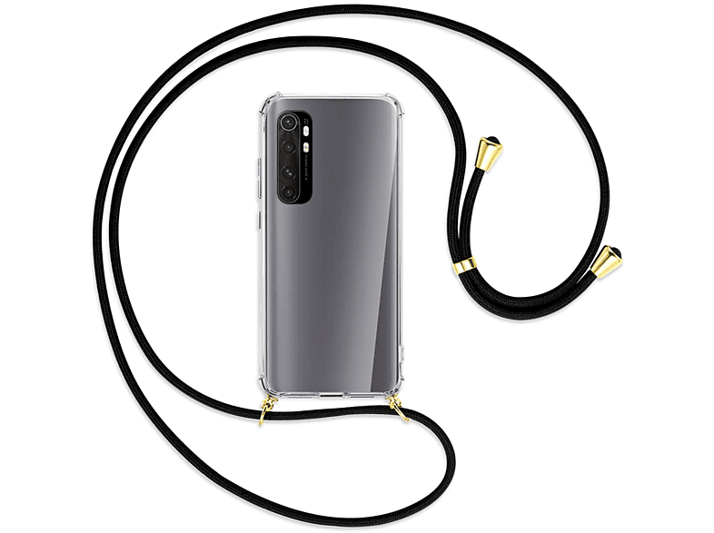 MTB MORE ENERGY Umhänge-Hülle Note 10 Xiaomi, Schwarz Mi Kordel, / Backcover, Lite, mit Gold