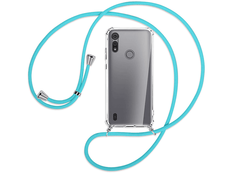 Moto E6s, Kordel, Motorola, Moto mit ENERGY Silber Backcover, E6i, / Umhänge-Hülle MTB Türkis MORE