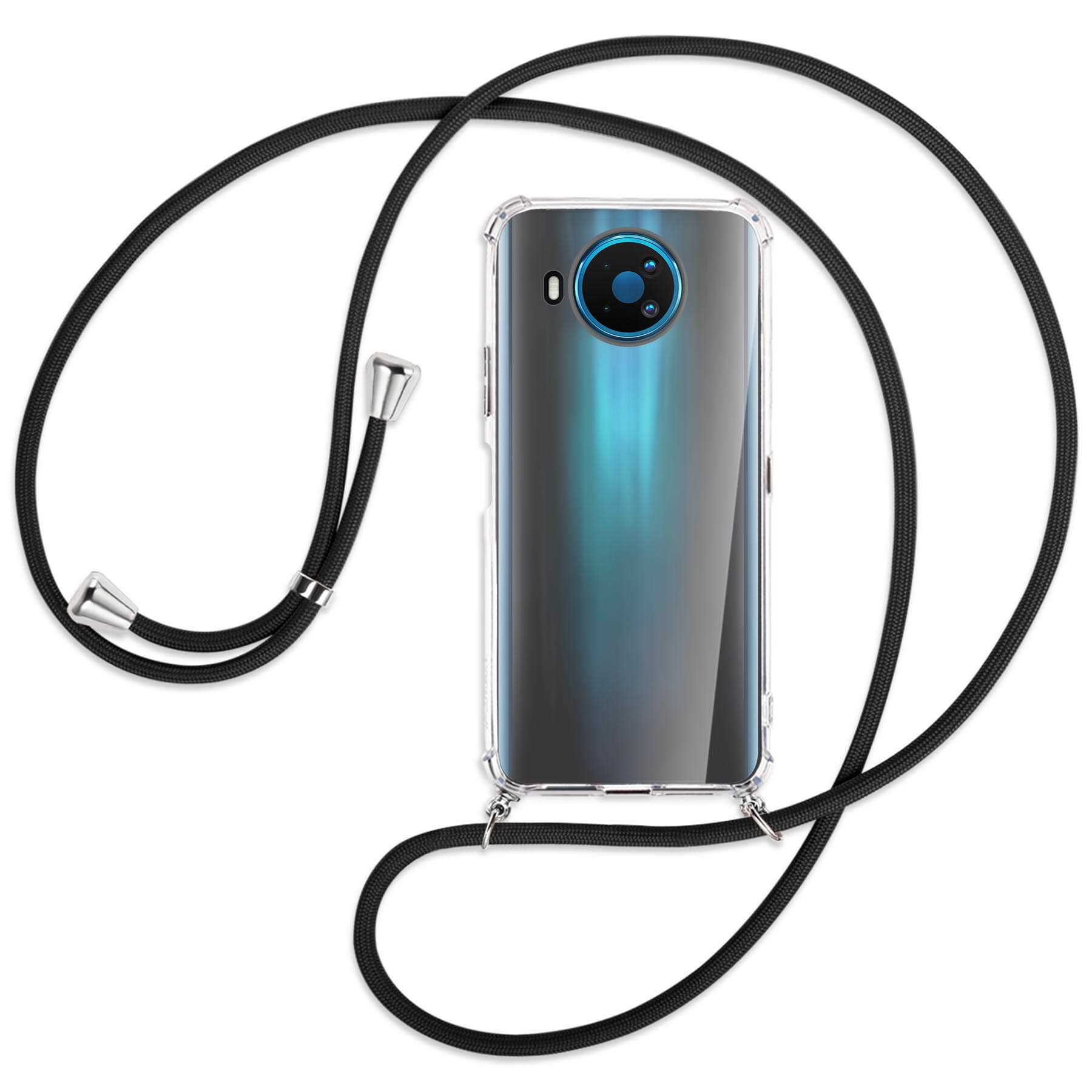 MTB MORE Nokia, 8.3 Kordel, Backcover, Schwarz 5G, Umhänge-Hülle / Silber mit ENERGY
