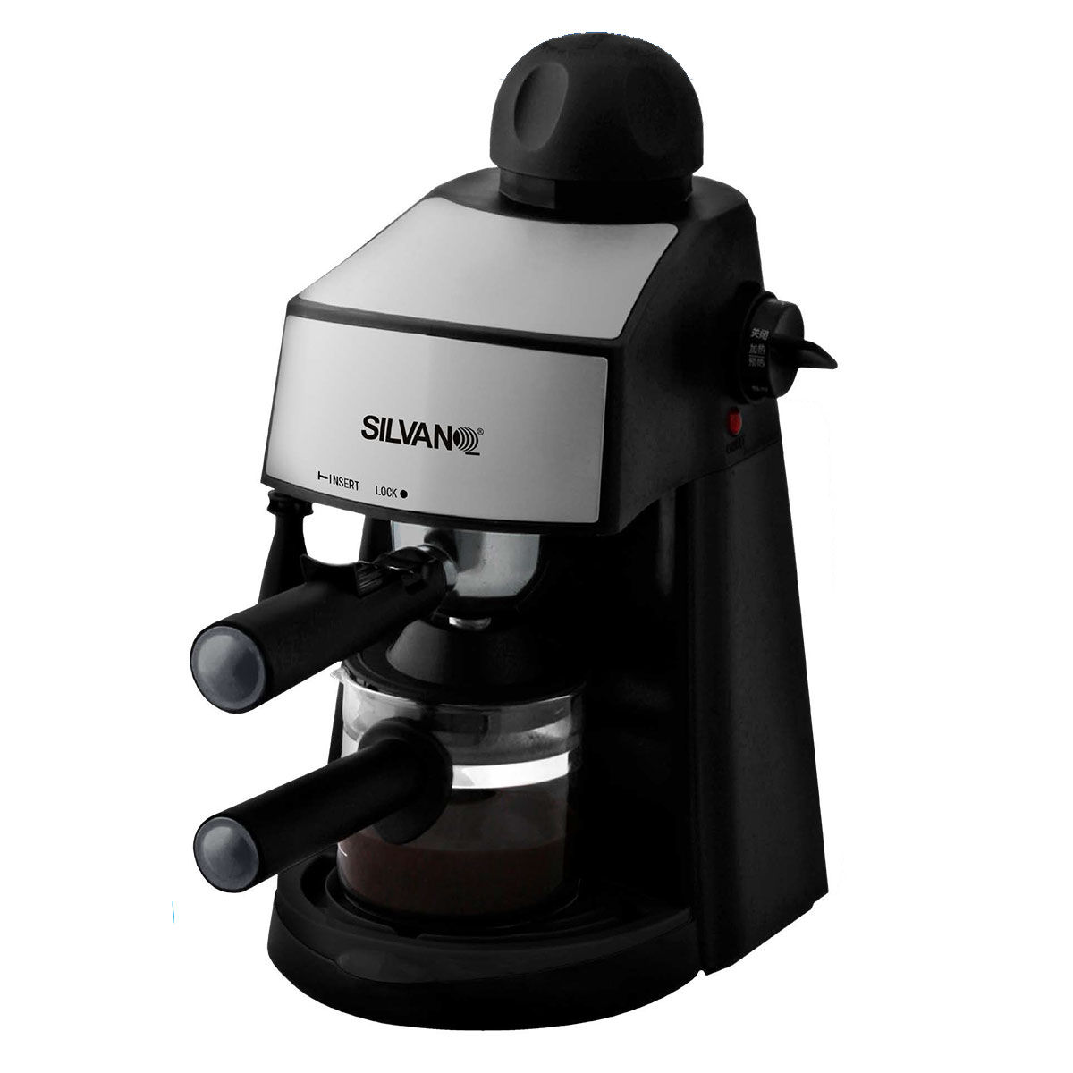 Cafetera Expresso para 4 tazas con espumador integrado 34-SL-7922 - SILVANO, 800 WW, Negro