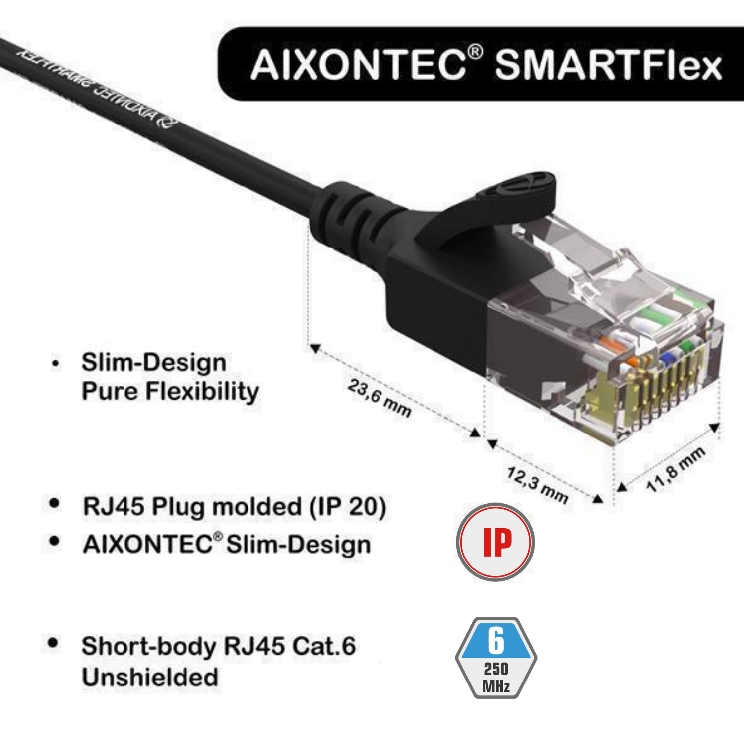 AIXONTEC 2x 0,5m 0,5 dünn, Netzwerkkabel, Gigabit RJ45 Lankabel Cat.6 m
