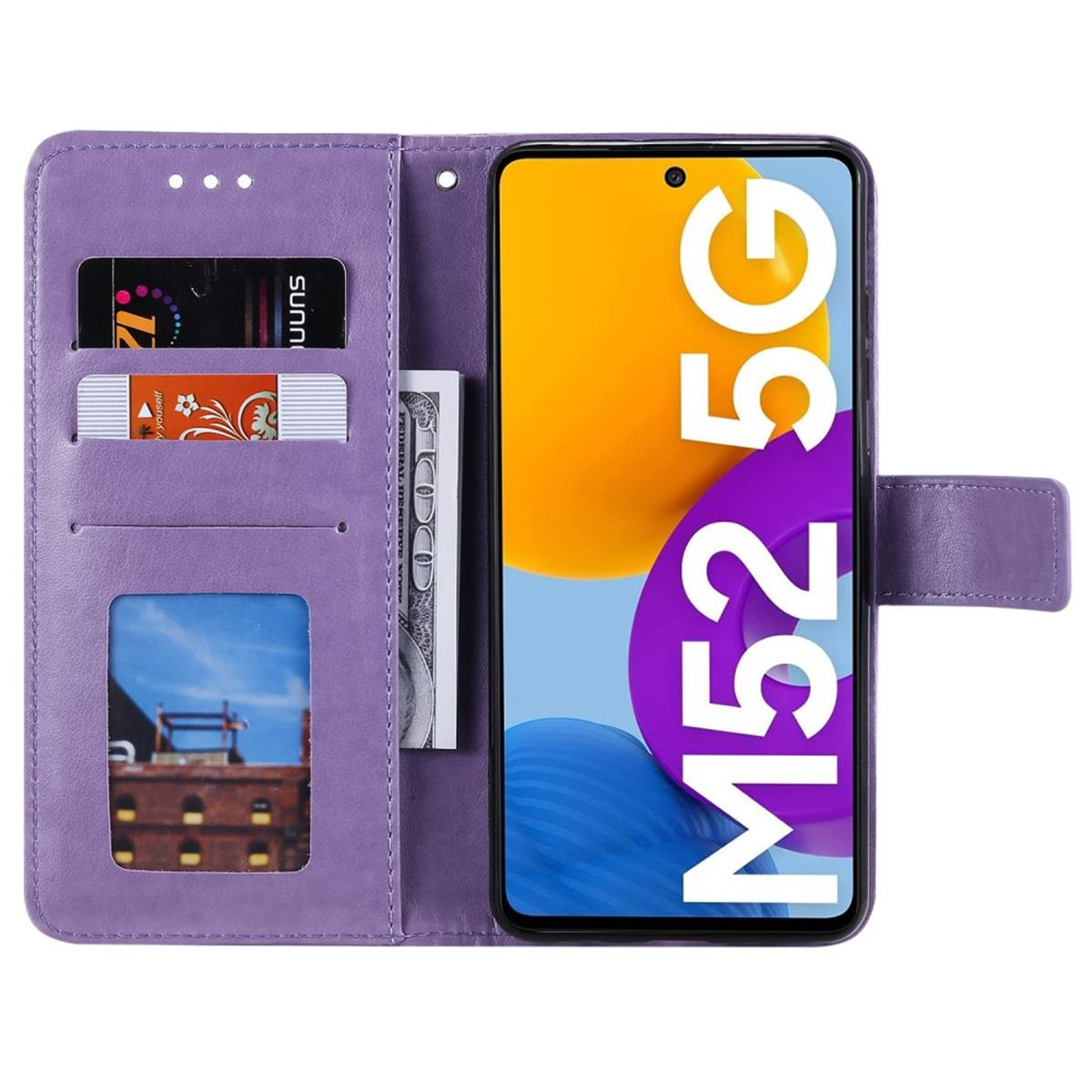 COVERKINGZ Klapphülle mit Mandala Muster, Lila Galaxy Bookcover, 5G, Samsung, M52