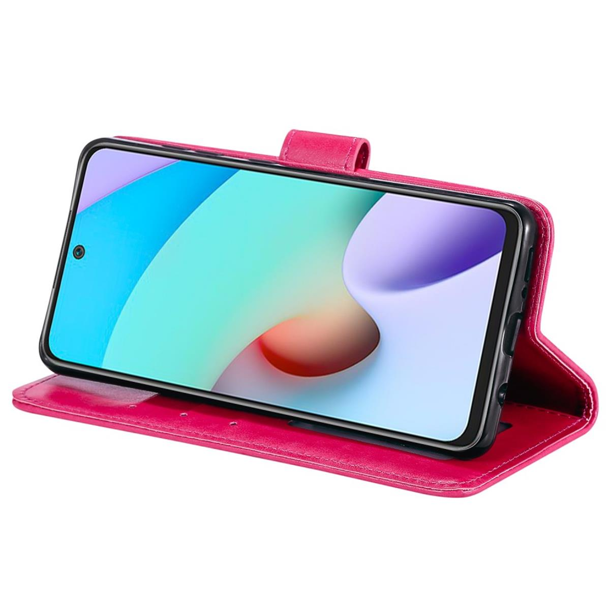 Ein rosa Telefon in einer rosa Hülle, ein Mobiltelefon mit Bildschirm.