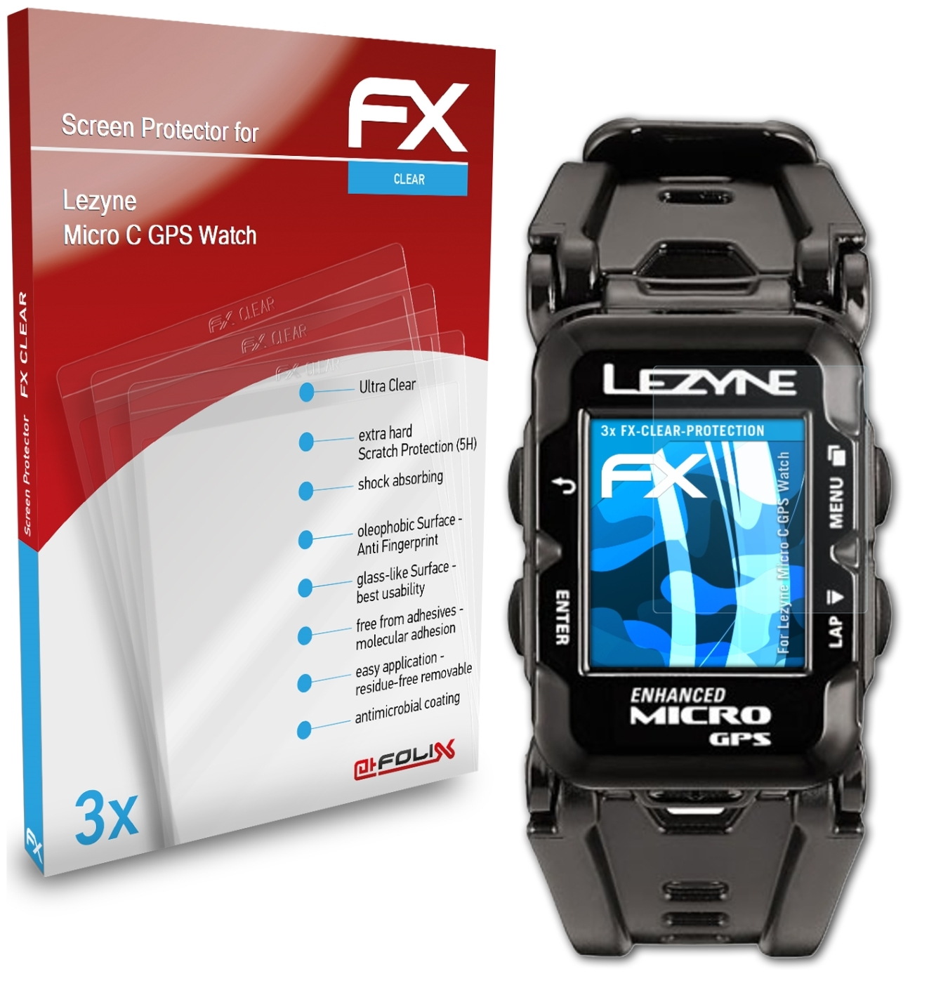 ATFOLIX 3x FX-Clear Displayschutz(für C Micro Watch) GPS Lezyne
