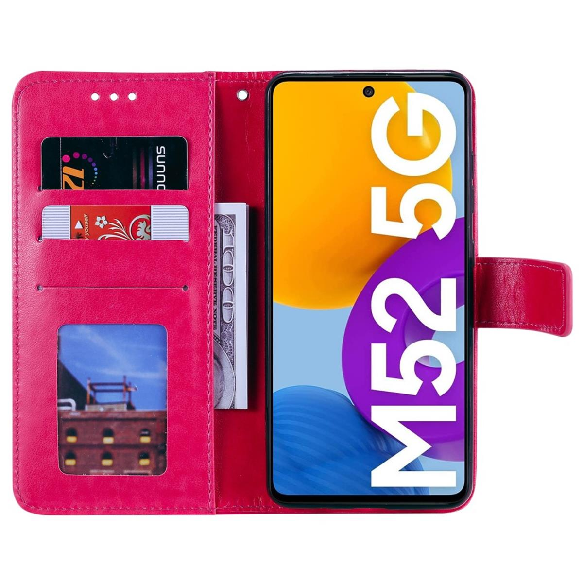 COVERKINGZ Klapphülle mit Mandala M52 Samsung, 5G, Muster, Pink Bookcover, Galaxy
