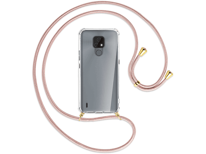 / Motorola, ENERGY Backcover, Gold Rosegold Moto E7, MTB Kordel, Umhänge-Hülle MORE mit