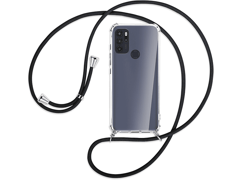 MORE Schwarz Backcover, Silber Umhänge-Hülle MTB ENERGY Motorola, mit Moto Kordel, / G60S,