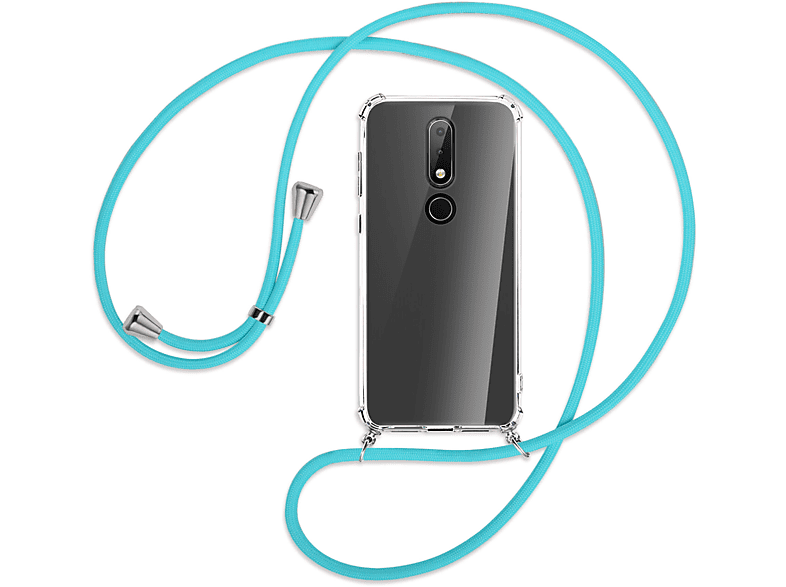 MTB MORE Nokia, X6, 6.1 ENERGY Kordel, mit Umhänge-Hülle Backcover, Silber Plus, Türkis 
