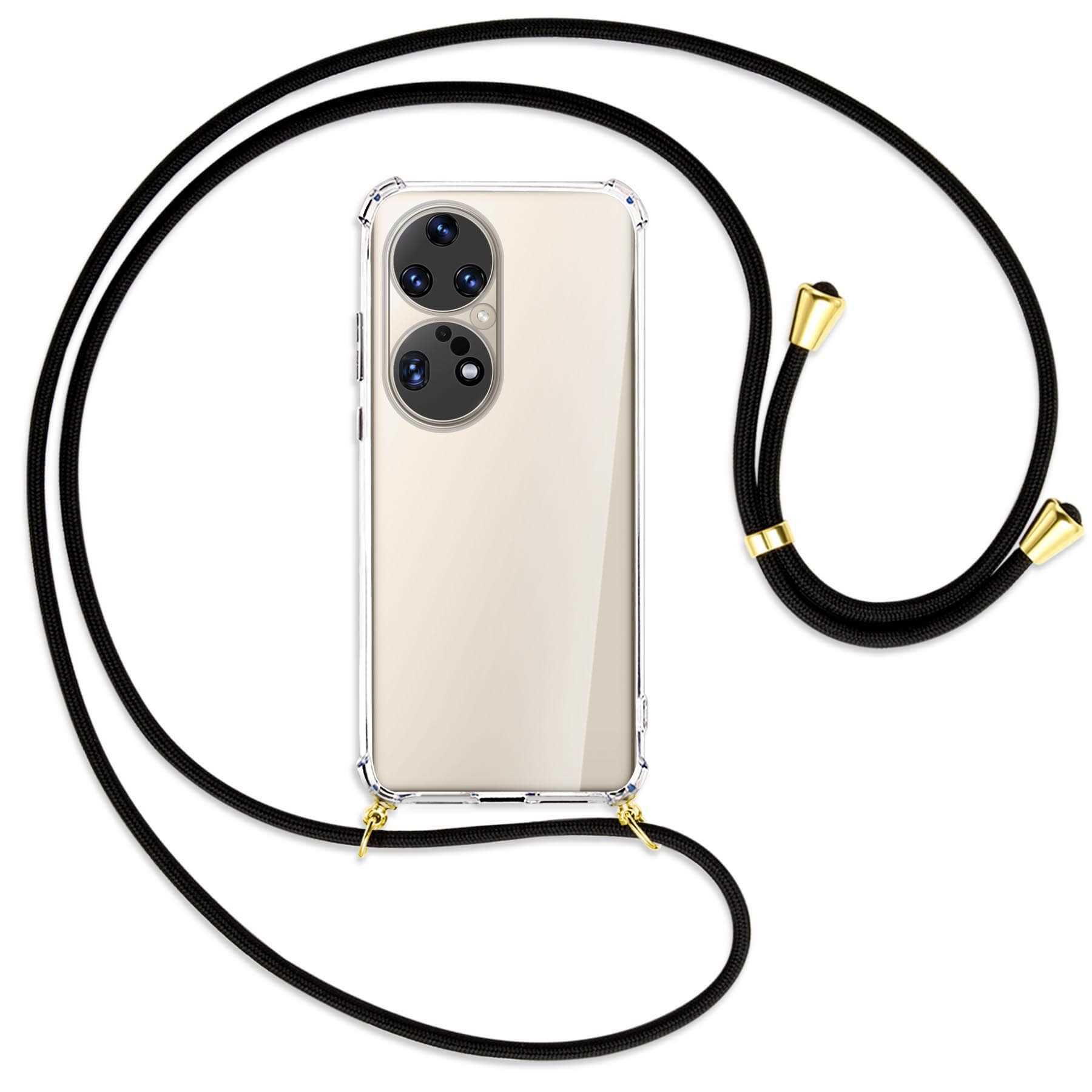 Huawei, MORE mit Pro, / Umhänge-Hülle MTB P50 Kordel, ENERGY Schwarz Gold Backcover,