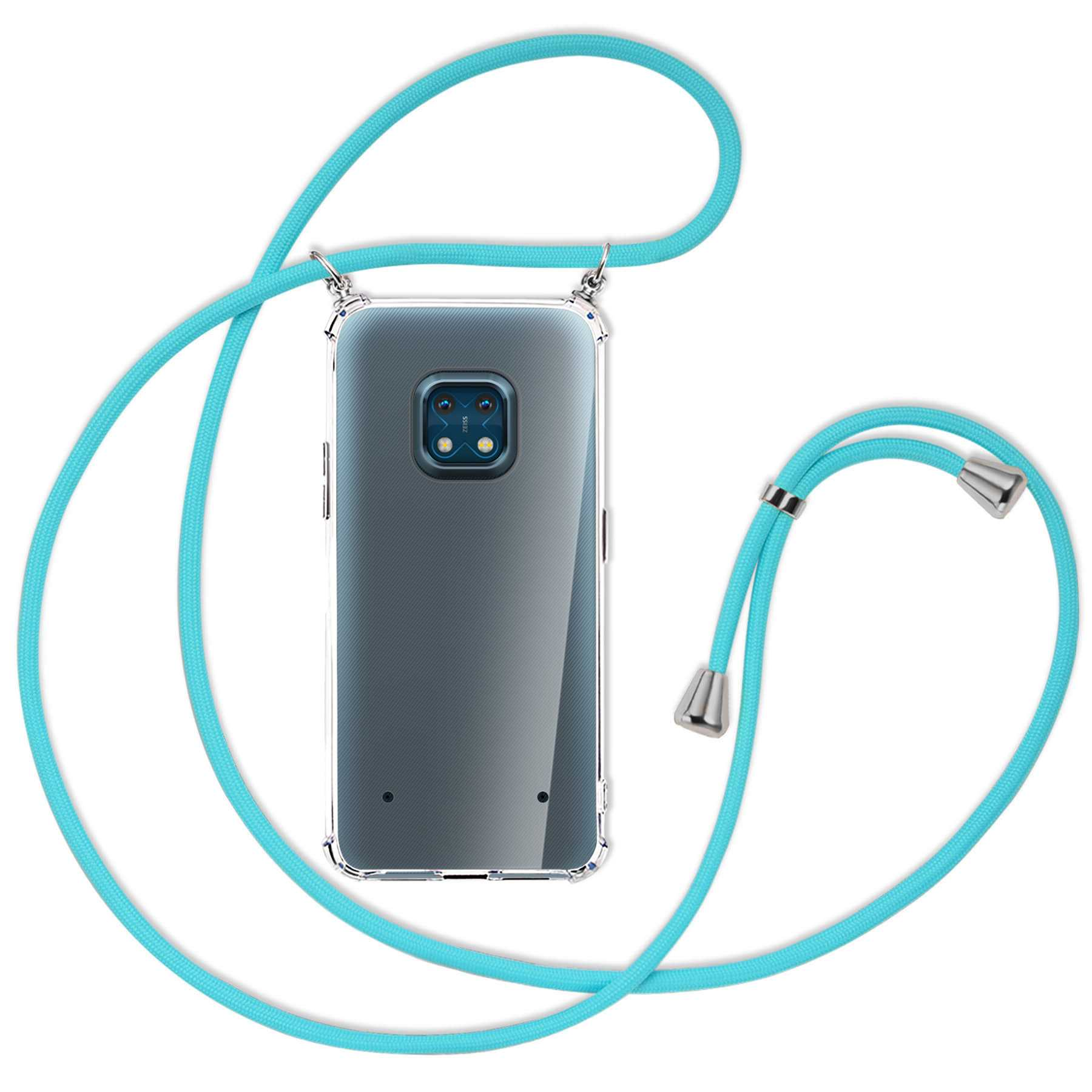 Nokia, Türkis / Backcover, 20, mit MTB Umhänge-Hülle MORE ENERGY Silber XR Kordel,