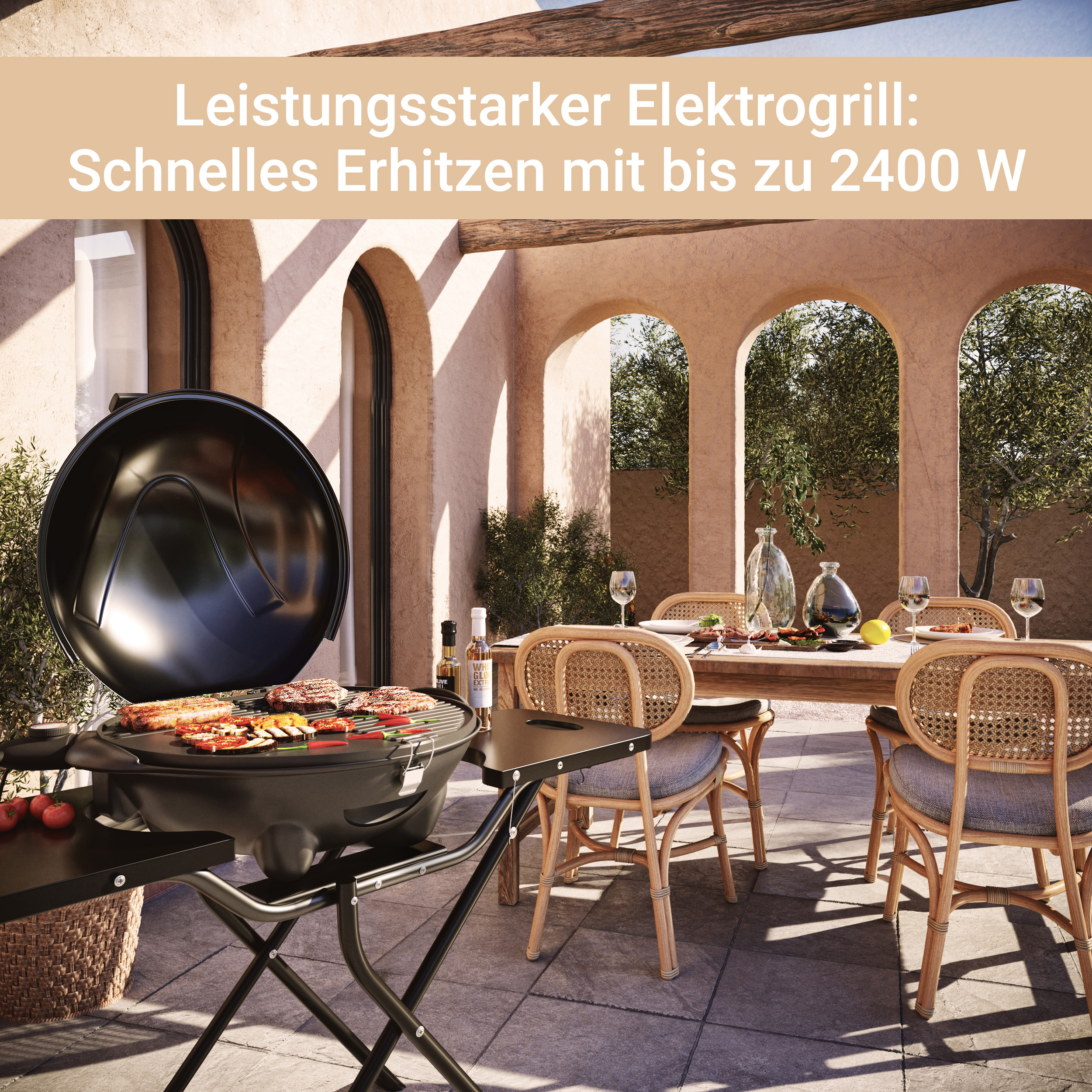 SUNTEC BBQ-9295 Elektrogrill Standgrill | für Barbecue Terrasse, Watt | Watt) Balkon, Elektrogrill Garten Outdoor Tischgrill Mobiles Standgrill Camping | | Schwarz und (2400 Gestell, / 2400 