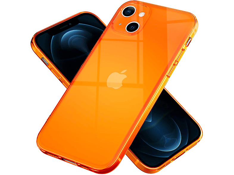 13, Apple, Transparente Backcover, NALIA iPhone Orange Neon Hülle, Klar Silikon
