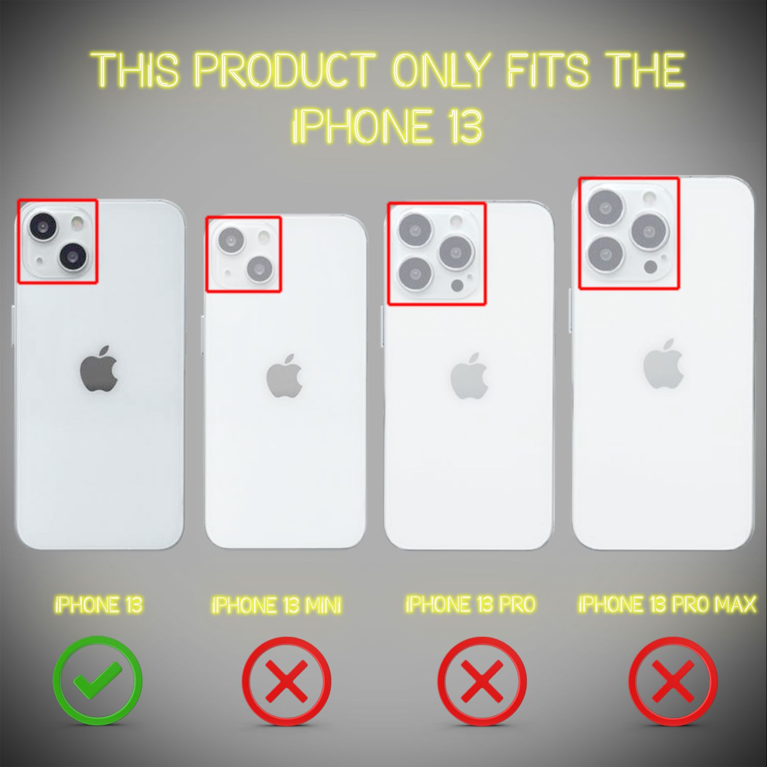 Quattro iPhone bianchi. Solo l'iPhone 13 ha un segno di spunta verde, gli altri hanno X rosse.