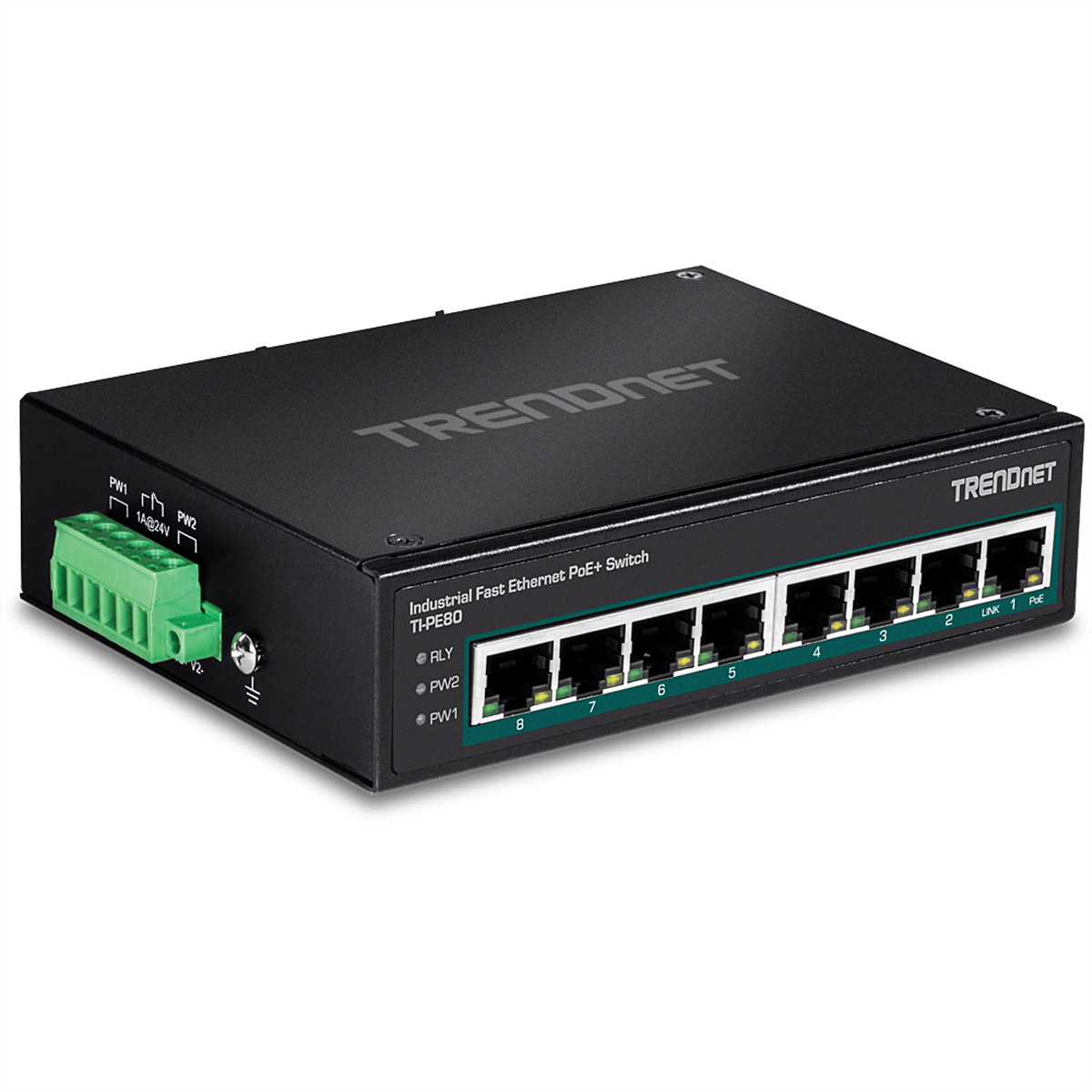 TRENDNET TI-PE80 Industrial Fast Ethernet Switch Fast DIN-Rail Ethernet PoE 8-Port PoE+ Switch