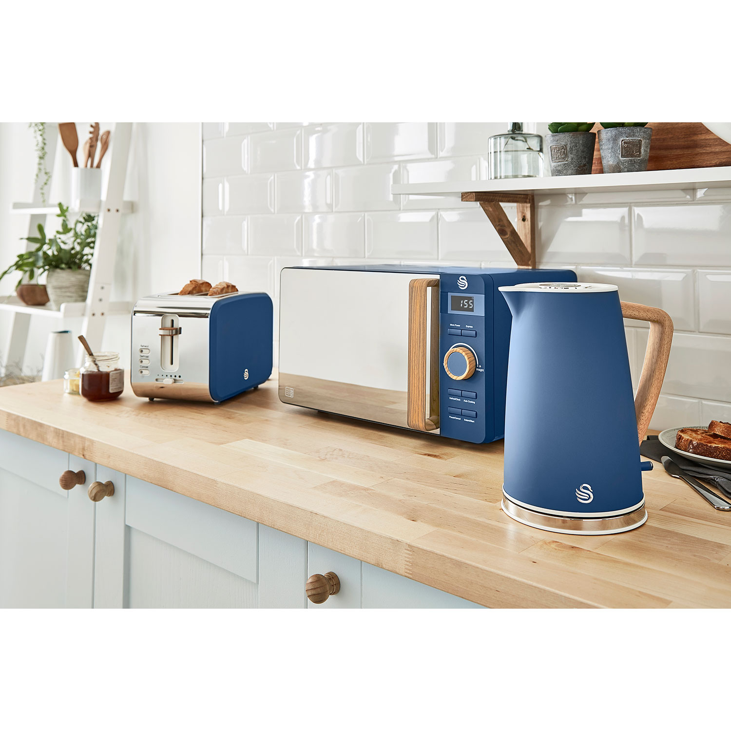 Set Wasserkocher STRP2060BLUNEU Watt, (2200 Toaster Blau Schlitze: SWAN und 2)