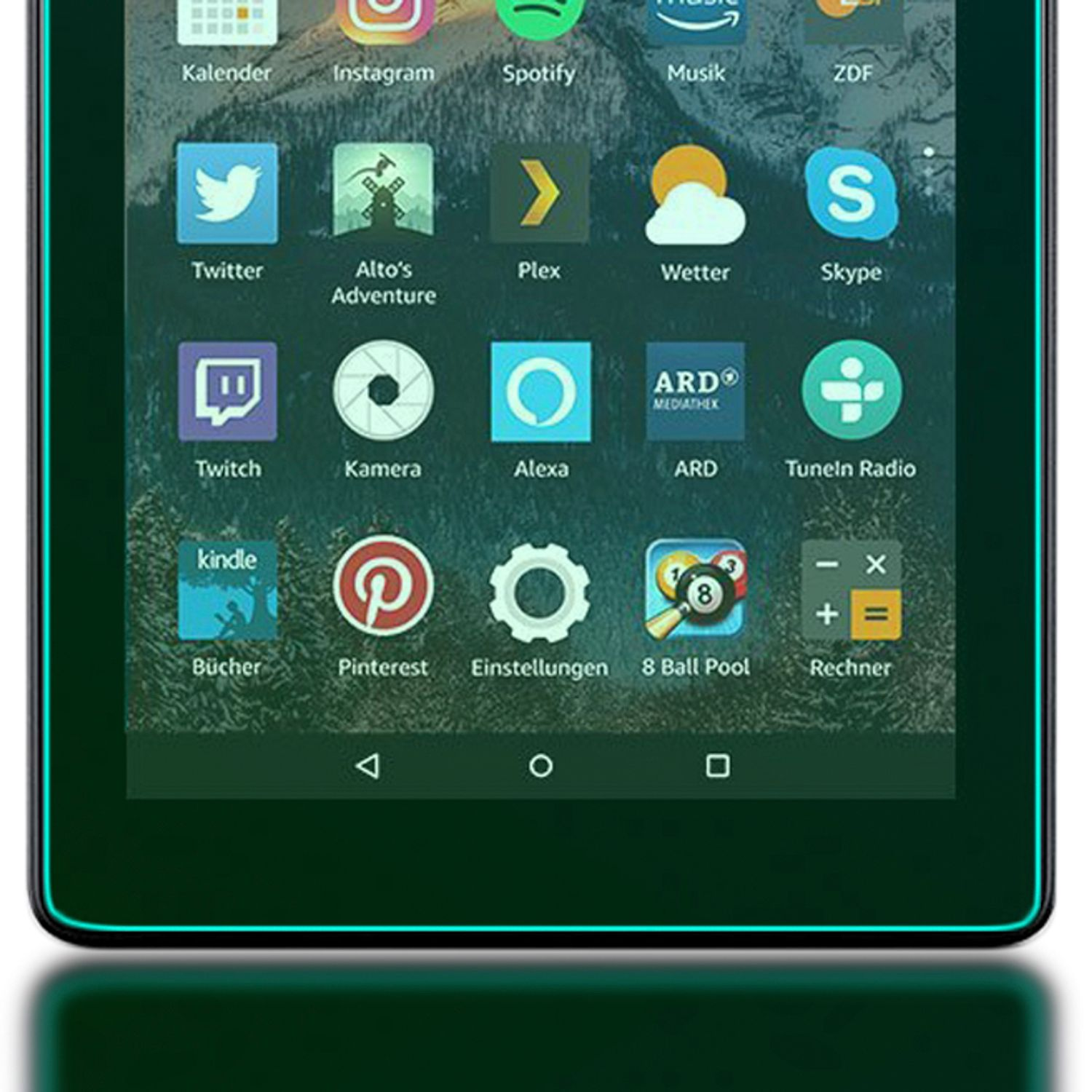 Tablett-Bildschirm mit App-Symbolen. Obere Hälfte zeigt App-Symbole. Grüner Rahmen.