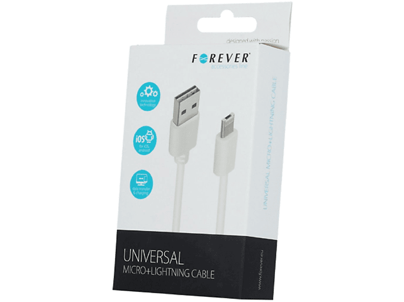 FOREVER 2in1 Micro-USB Ladekabel, & Weiß Lightning