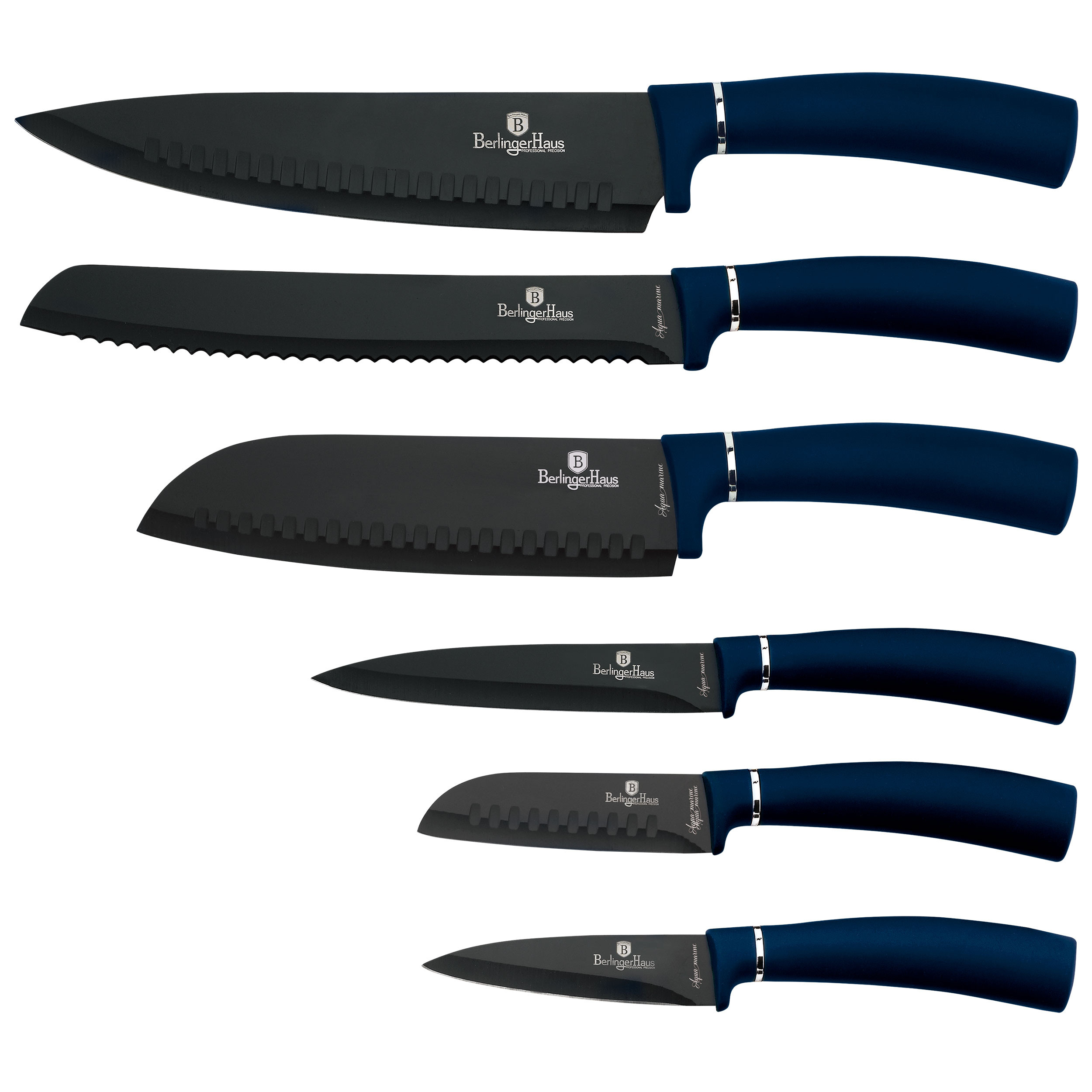Juego De Cuchillos profesionales berlingerhaus 6 aquamarine hoja acero recubrimiento antiadherente haus bh2514 inoxidable cocinero cebollero pan santoku diseño metallic