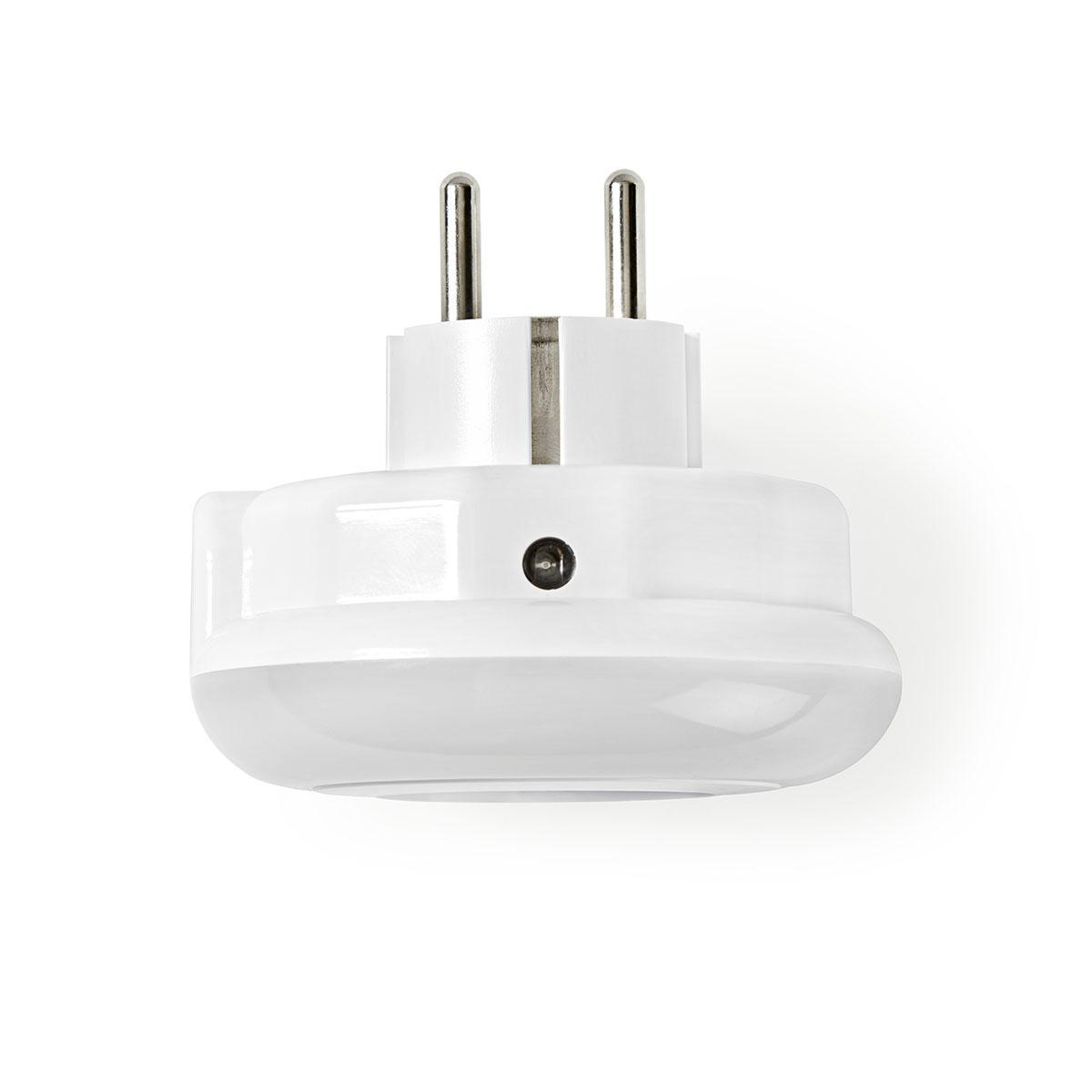 White adapter with two pins. Isolated on white. Top view.