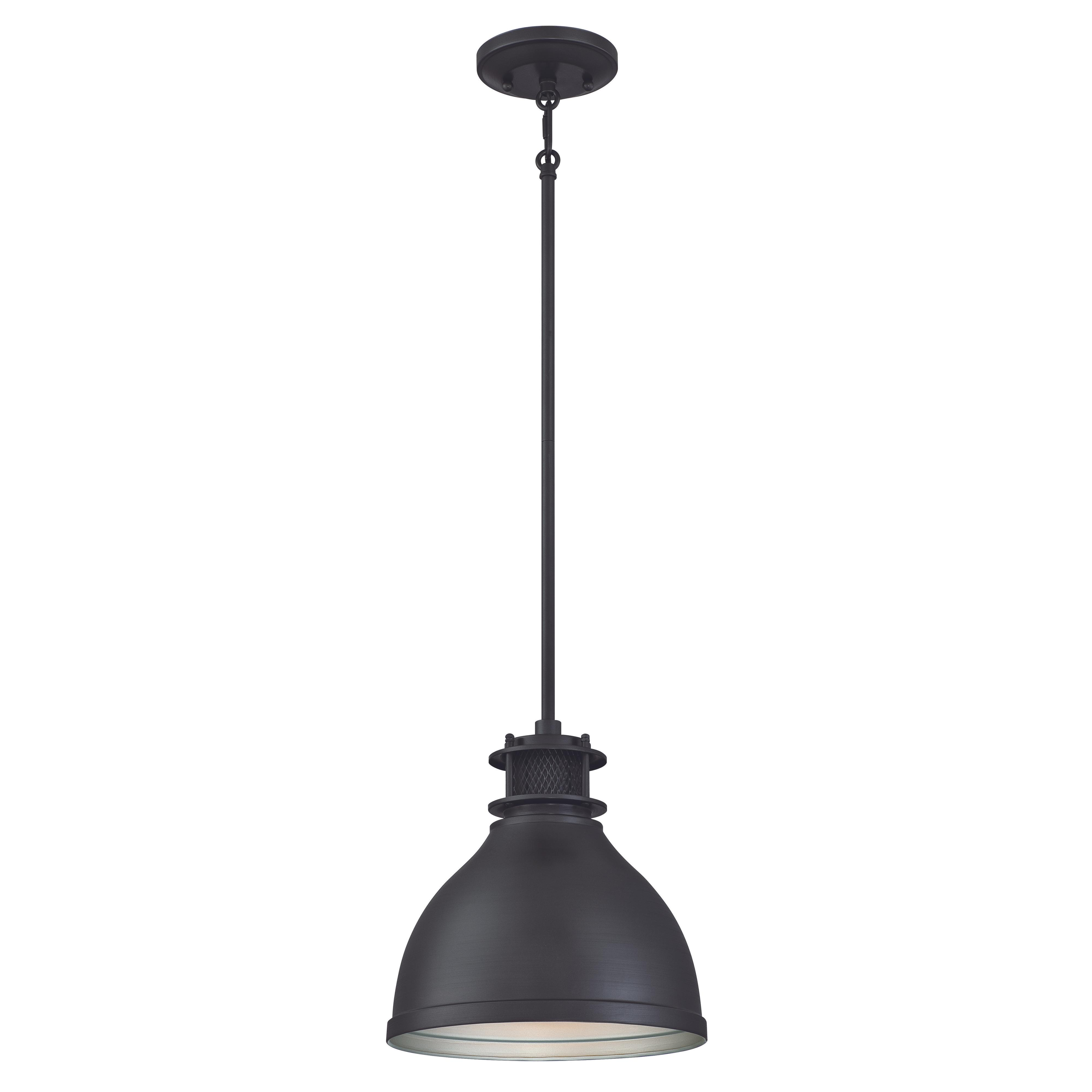 Lampada a sospensione nera con paralume a cupola.