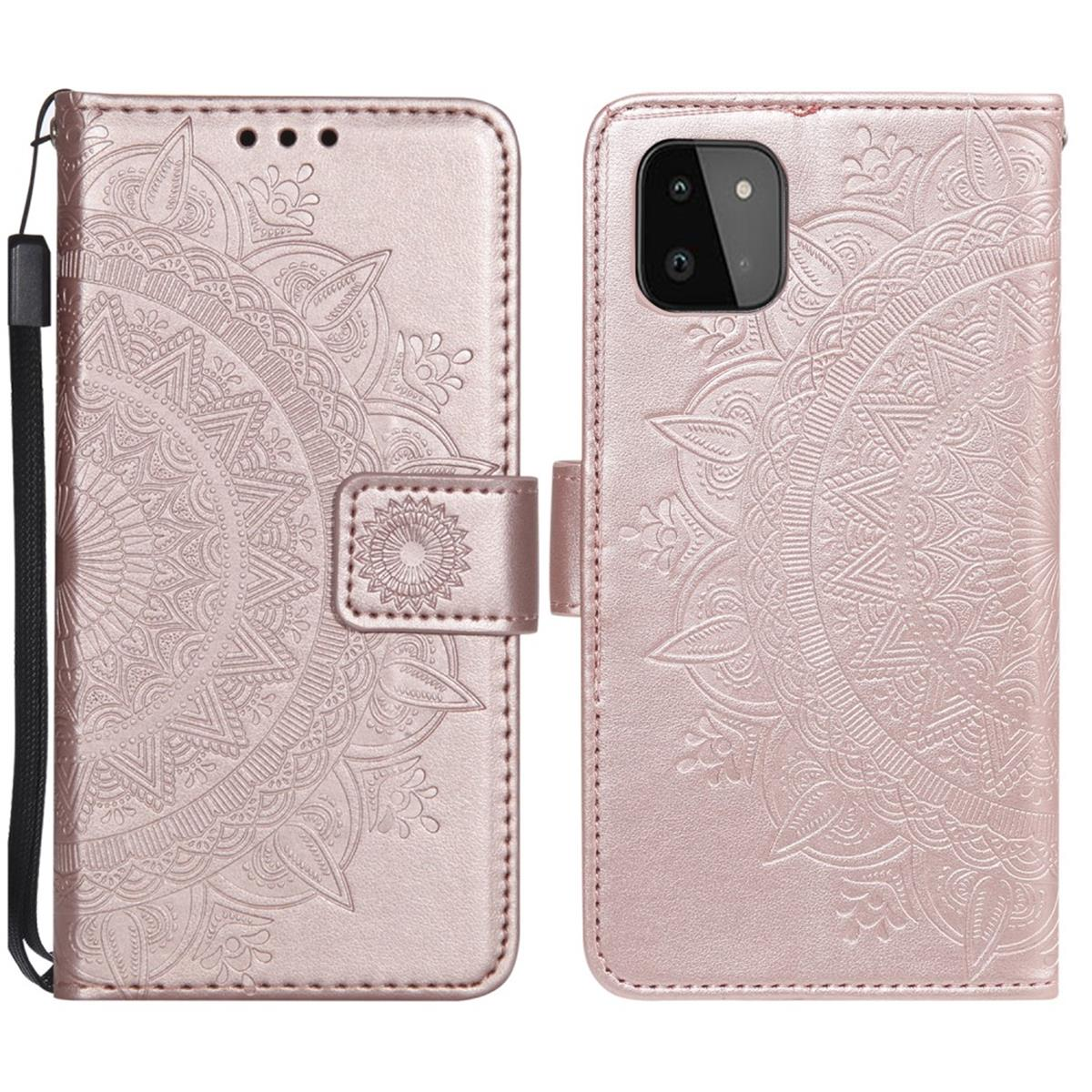COVERKINGZ Klapphülle Mandala A22 Samsung, 5G, Roségold Muster, Bookcover, Galaxy mit