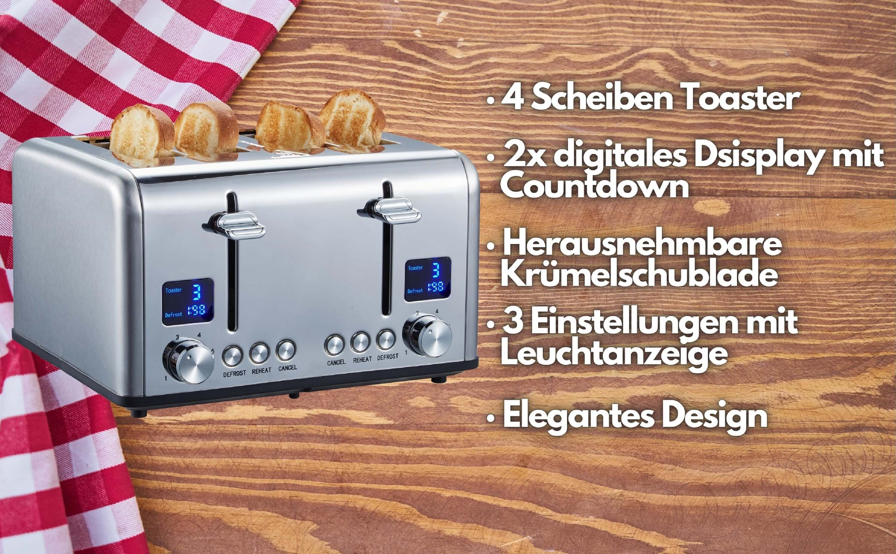 Toaster Schlitze: 4) Watt, Edelstahl SB-2080 (1630 STEINBORG