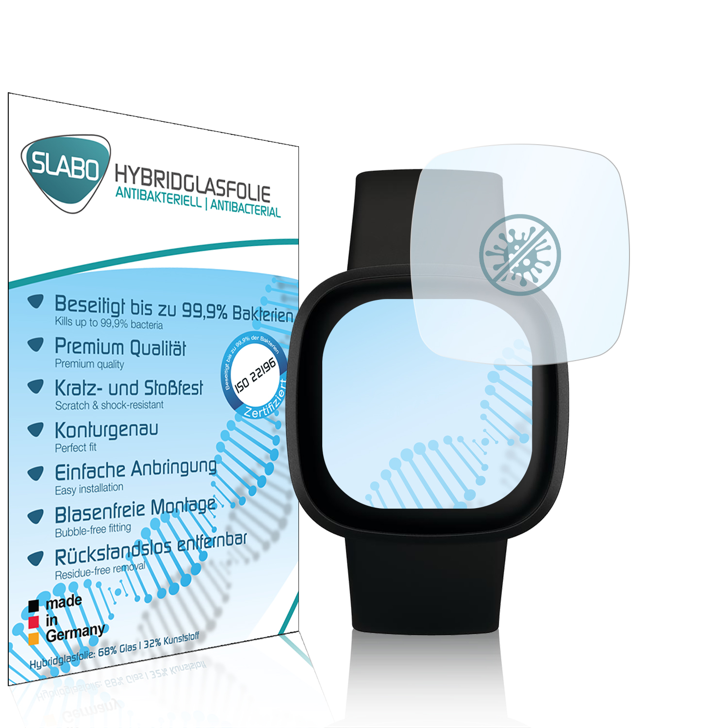 SLABO antibakterielle 3) Displayschutz(für Hybridglasfolie Versa Sense | flexible Amazfit