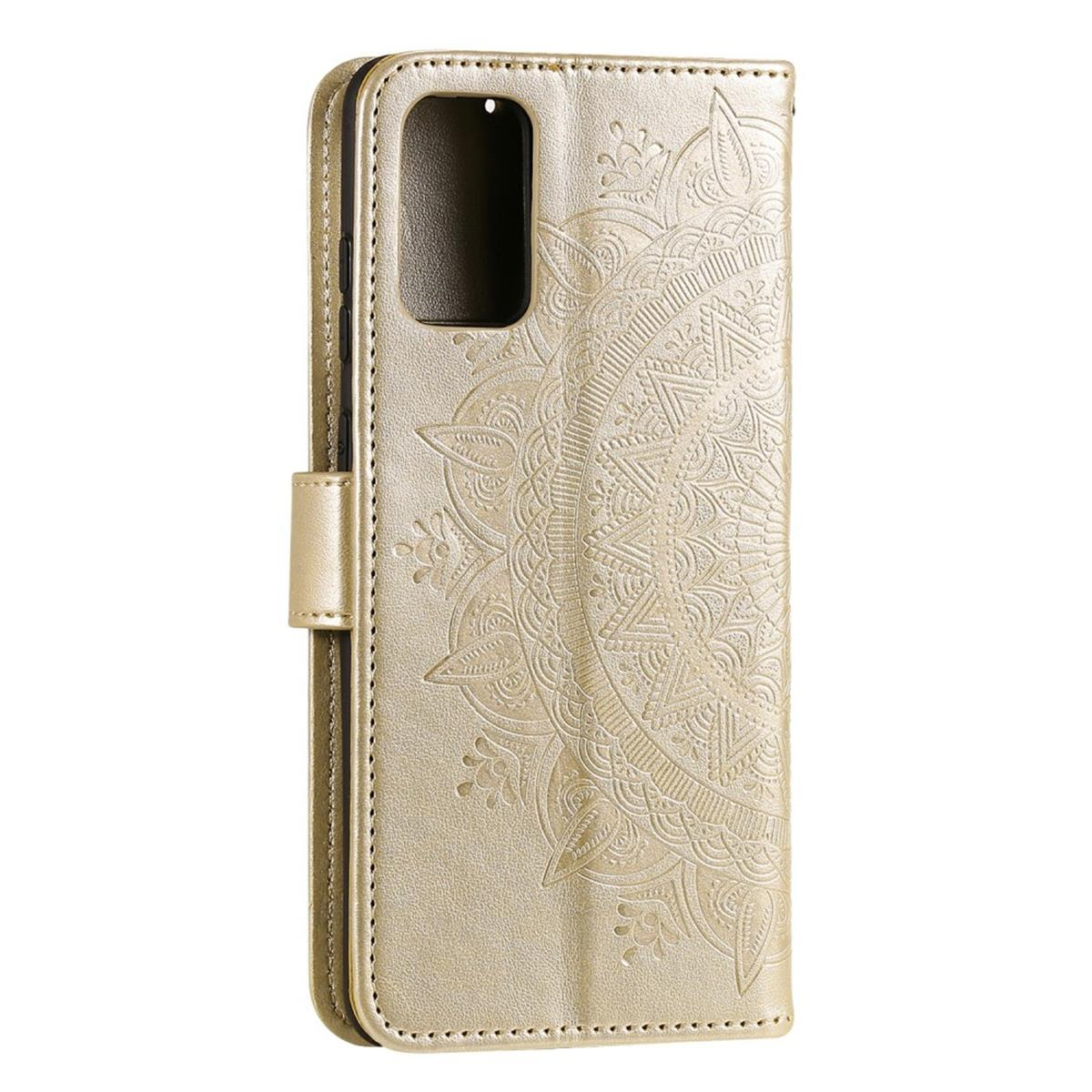 Goldene Handyhülle mit Mandala-Design, geschlossen.