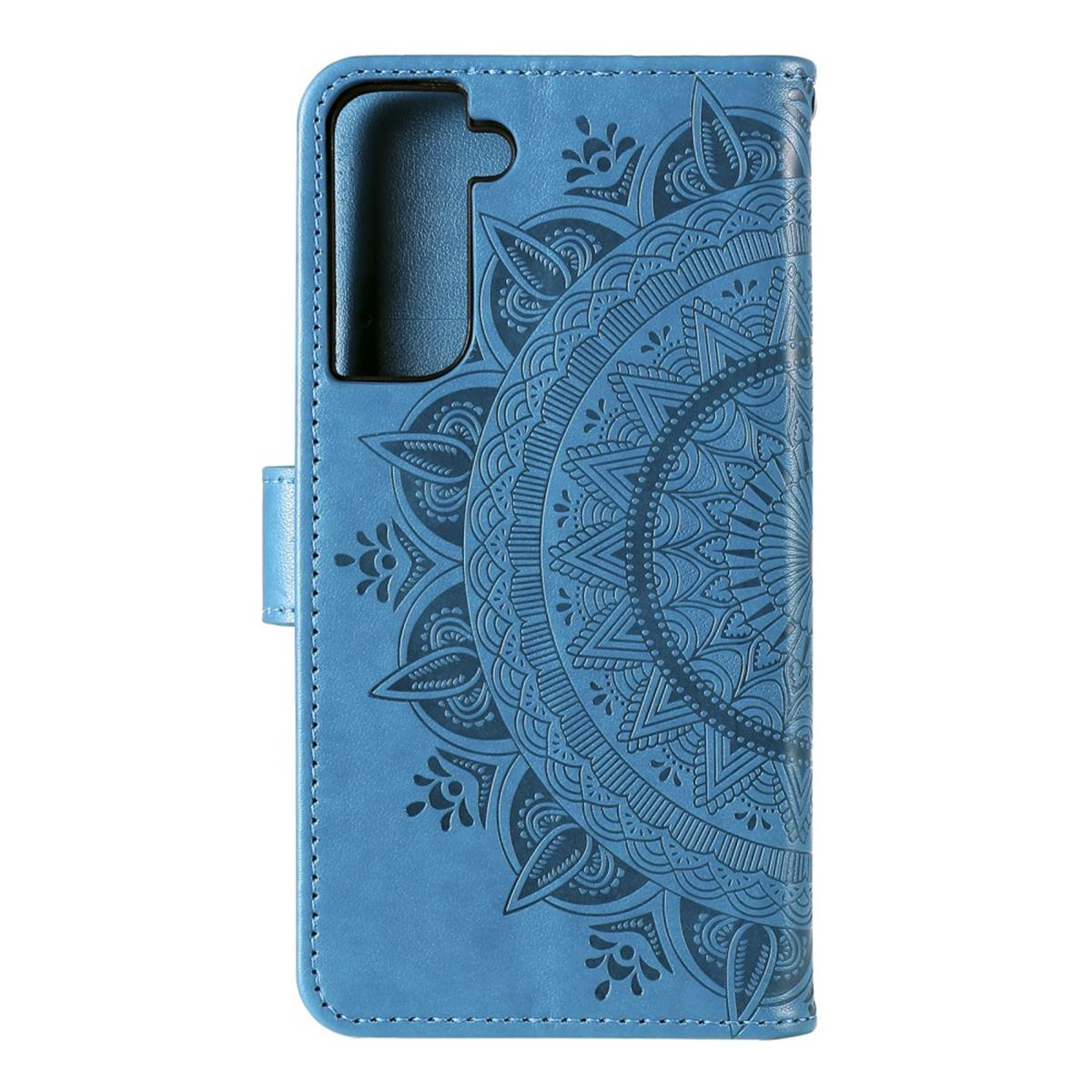 Blaue Handyhülle mit Mandalamuster. Die Hülle ist offen.