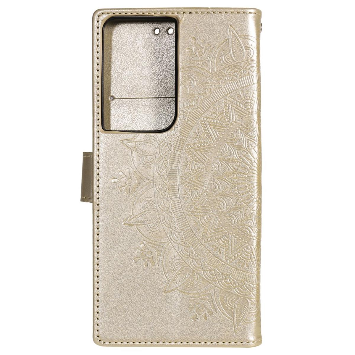 COVERKINGZ Klapphülle mit Mandala Muster, S21 Bookcover, Samsung, Gold Ultra, Galaxy