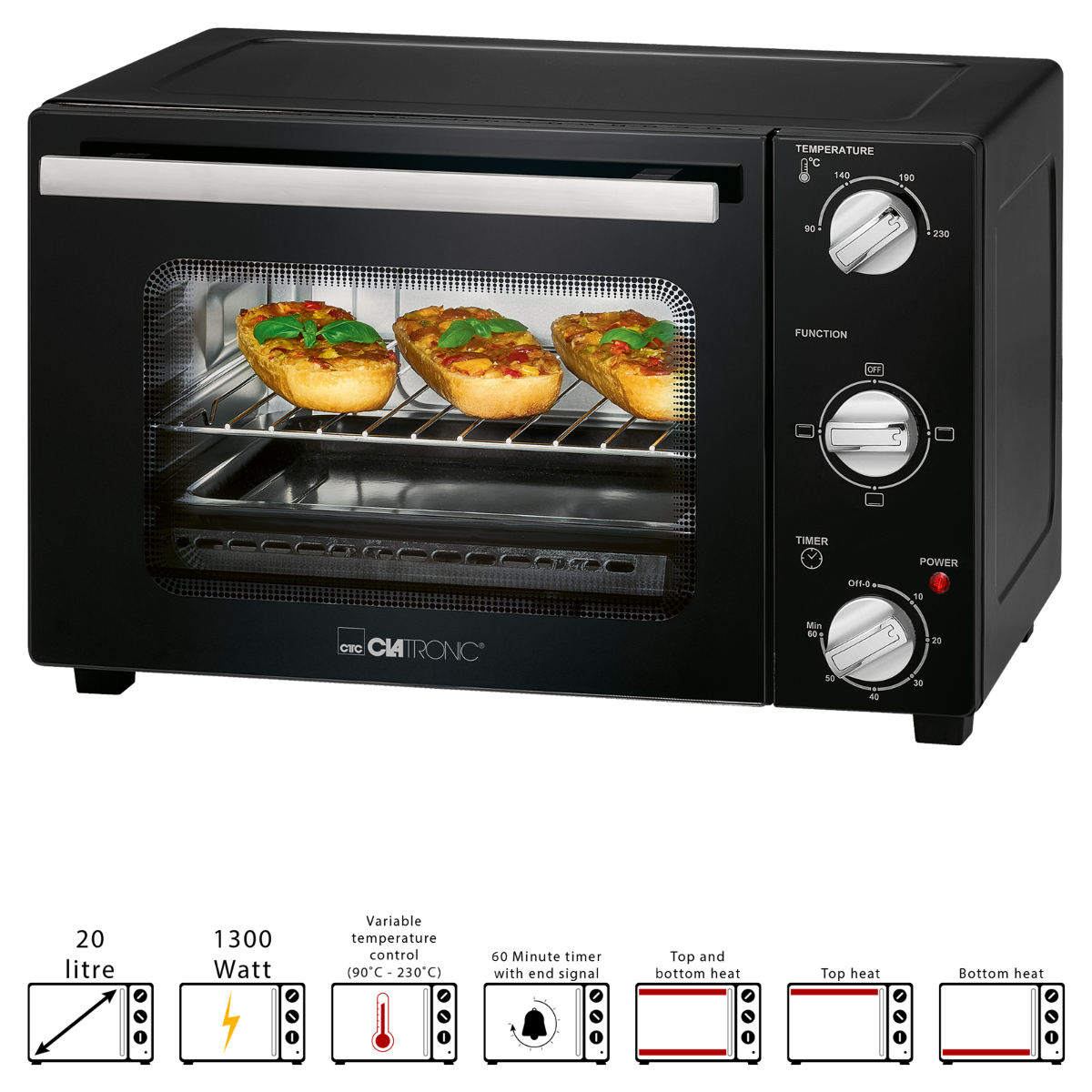 Czarny piekarnik pokazuje pieczone ziemniaki, z panelem sterowania i pomiarami.