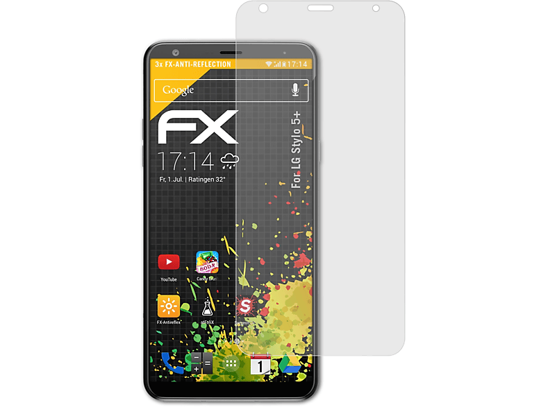 ATFOLIX 3x FX-Antireflex LG Stylo Displayschutz(für 5+)
