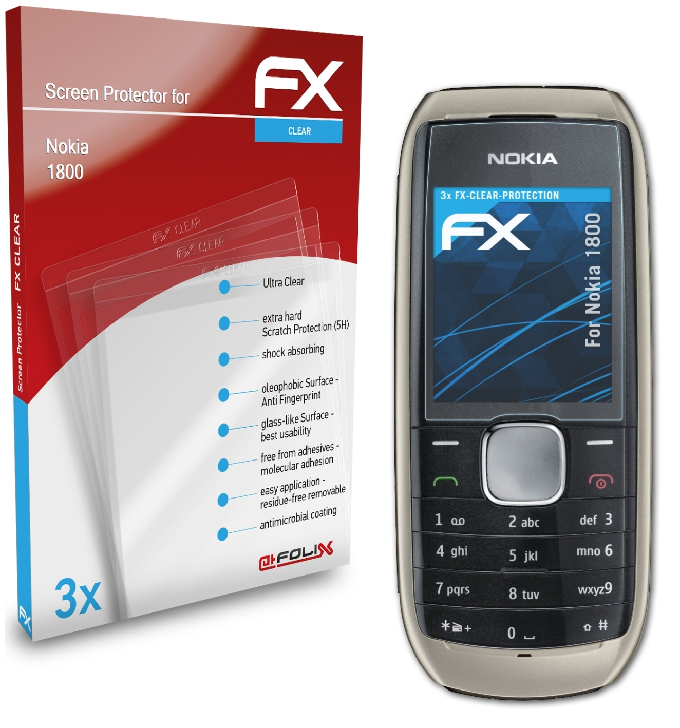 ATFOLIX FX-Clear Nokia 1800) 3x Displayschutz(für