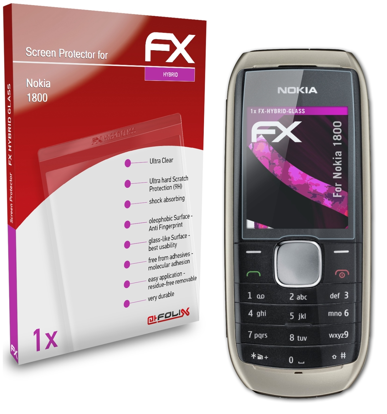 ATFOLIX FX-Hybrid-Glass Schutzglas(für Nokia 1800)
