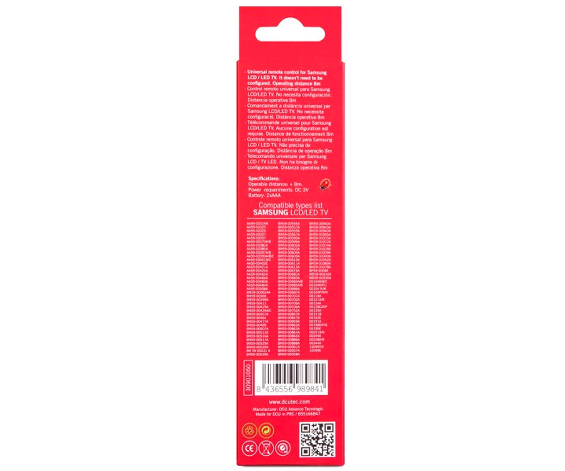 Czerwone pudełko ze specyfikacjami i listą zgodnych typów dla pilota.