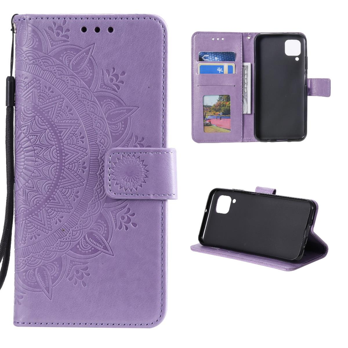 Samsung, Bookcover, COVERKINGZ / Klapphülle Galaxy mit A12 Muster, Lila Mandala M12,
