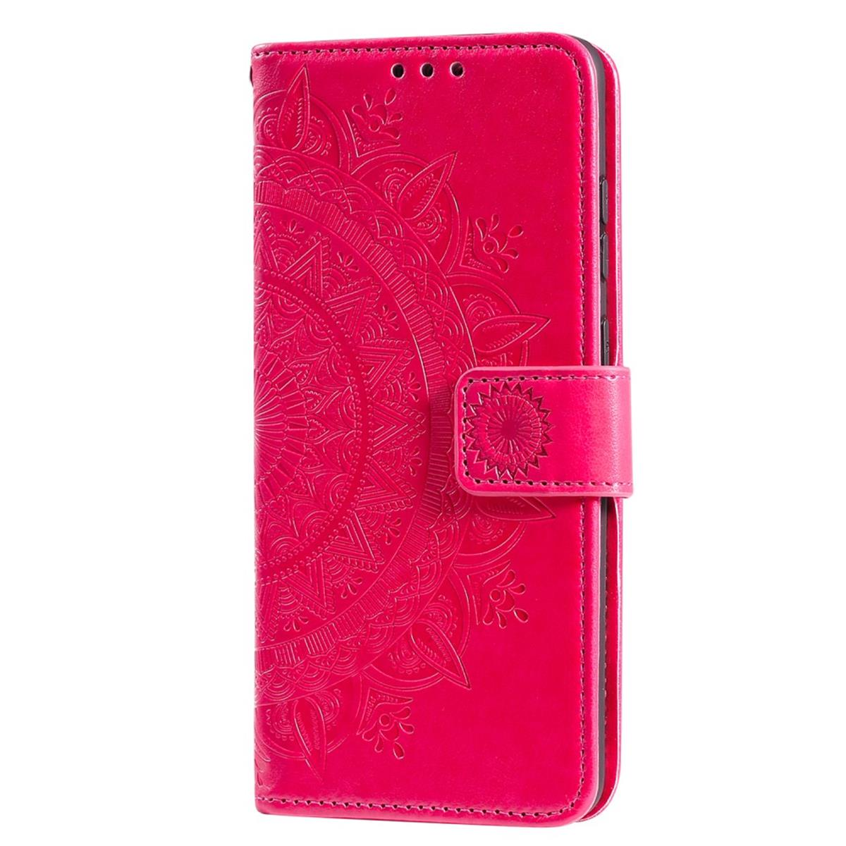 Rosa Handyhülle mit Mandala-Design. Die Hülle ist geschlossen und zeigt die Vorderseite.
