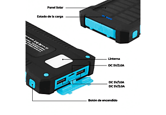 Batería de Emergencia Solar a Prueba de Agua 10000mAh con 2 Puertos USB Brújula y Linterna LED - SMARTEK MP058, Multicolor