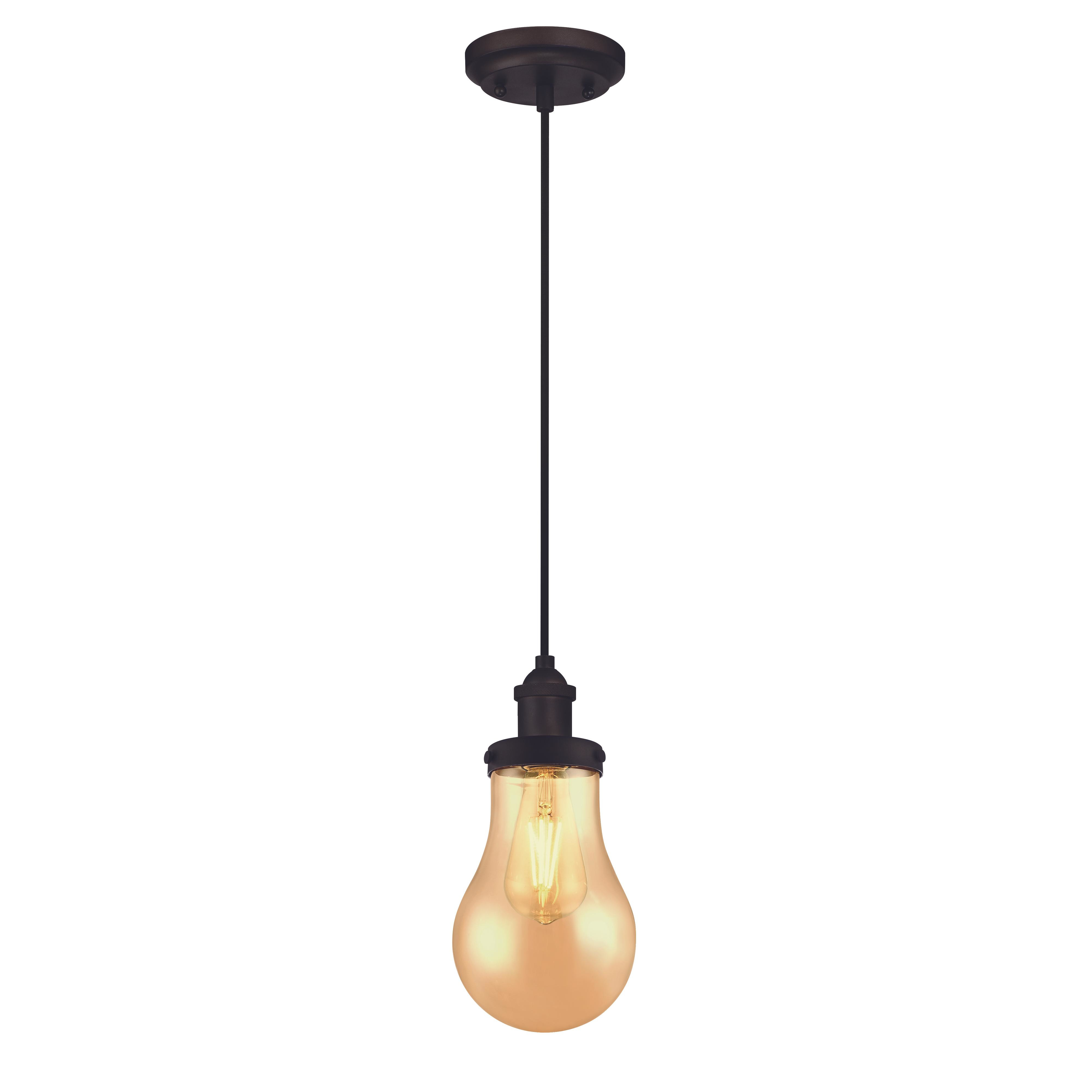 Hängeleuchte mit einer Edison-Glühbirne. Schwarze Halterung, weißer Hintergrund.