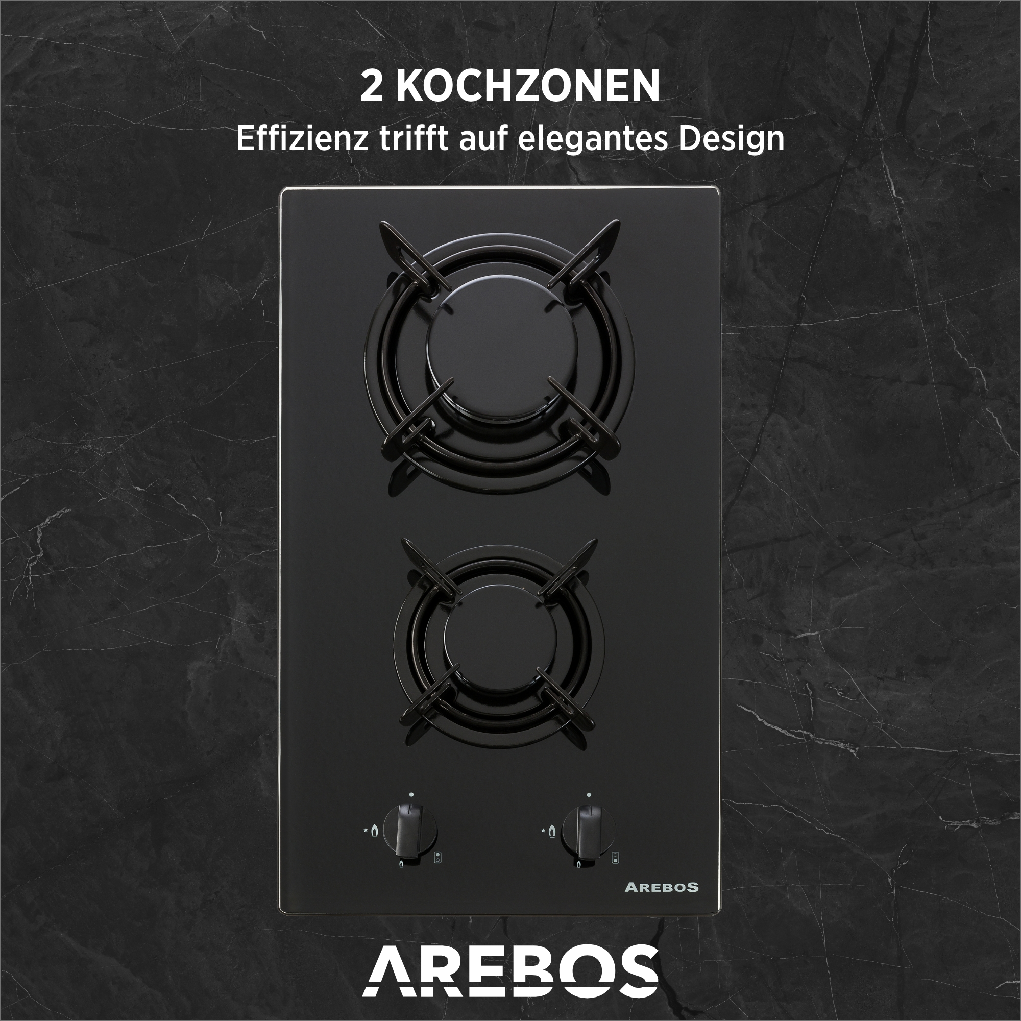 AREBOS Glaskeramik (520 & | mm Kochfelder) Autark 2 | Gas Topfträger breit, Zündsicherung inkl