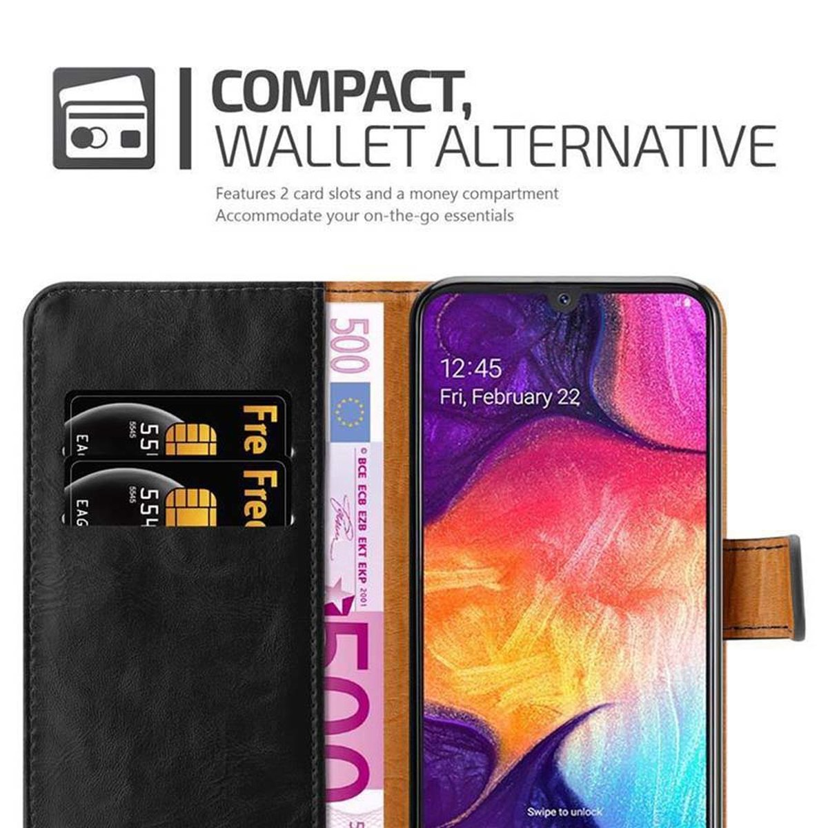 Samsung, CADORABO Galaxy A30s, GRAPHIT Book / A50 SCHWARZ Style, / A50s Luxury Hülle 4G Bookcover,