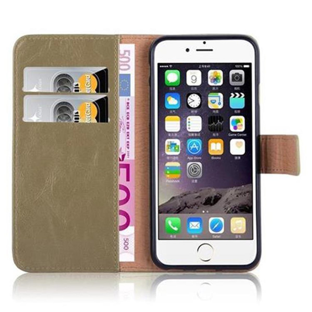 / Luxury Apple, Bookcover, Hülle BRAUN CADORABO 6S, CAPPUCCINO Style, Book 6 iPhone