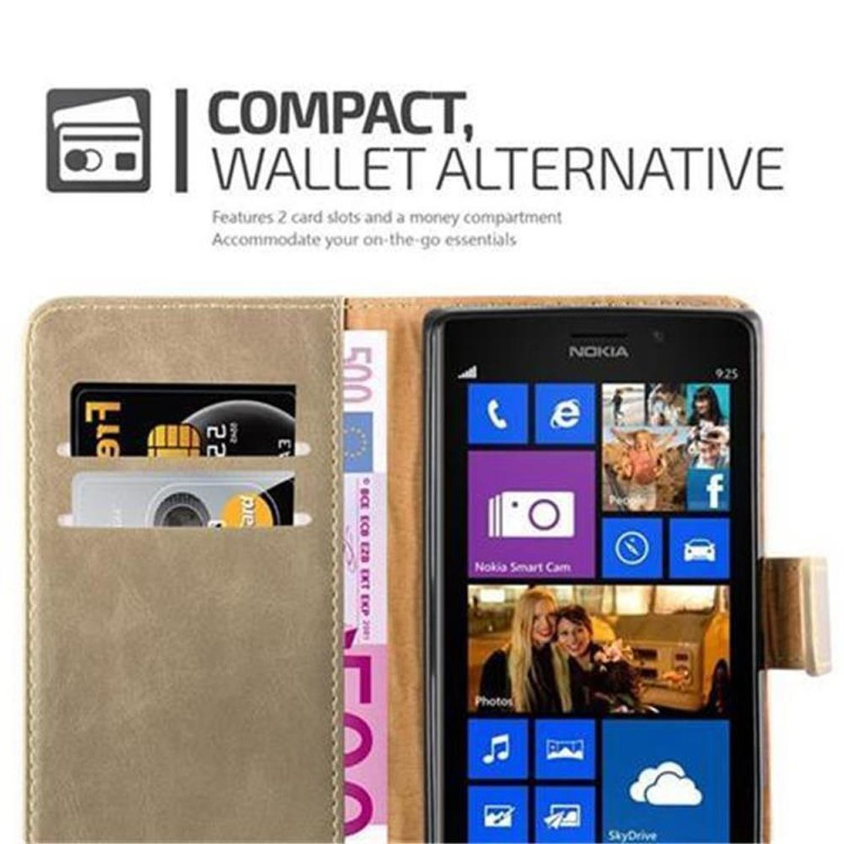 Nokia, 925, CAPPUCCINO BRAUN Hülle Lumia CADORABO Style, Luxury Bookcover, Book