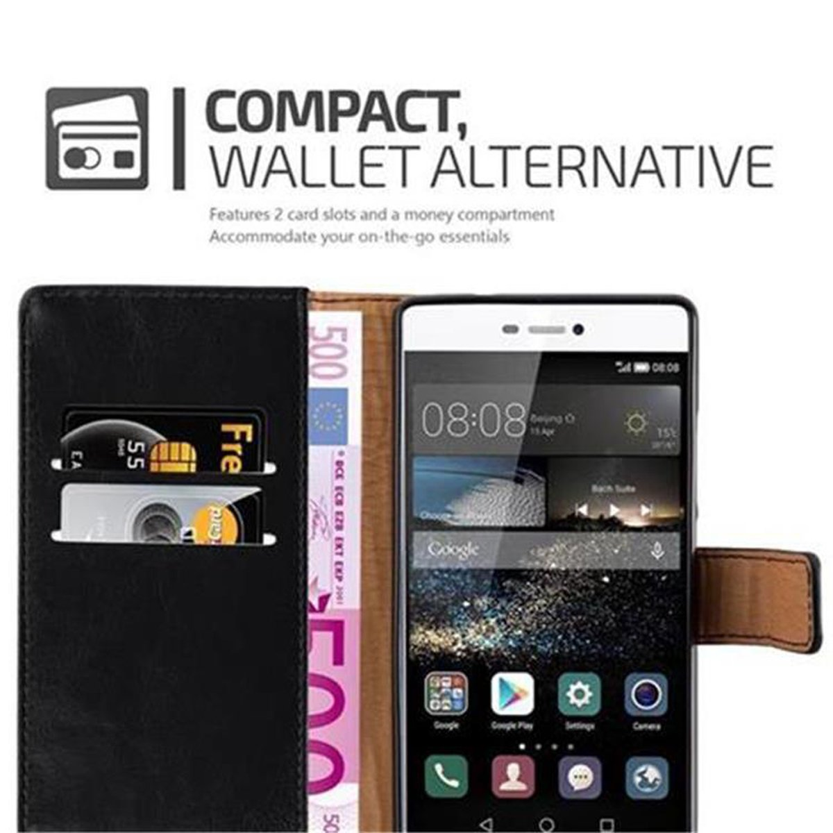 Huawei, SCHWARZ GRAPHIT Bookcover, Hülle P8, CADORABO Style, Book Luxury