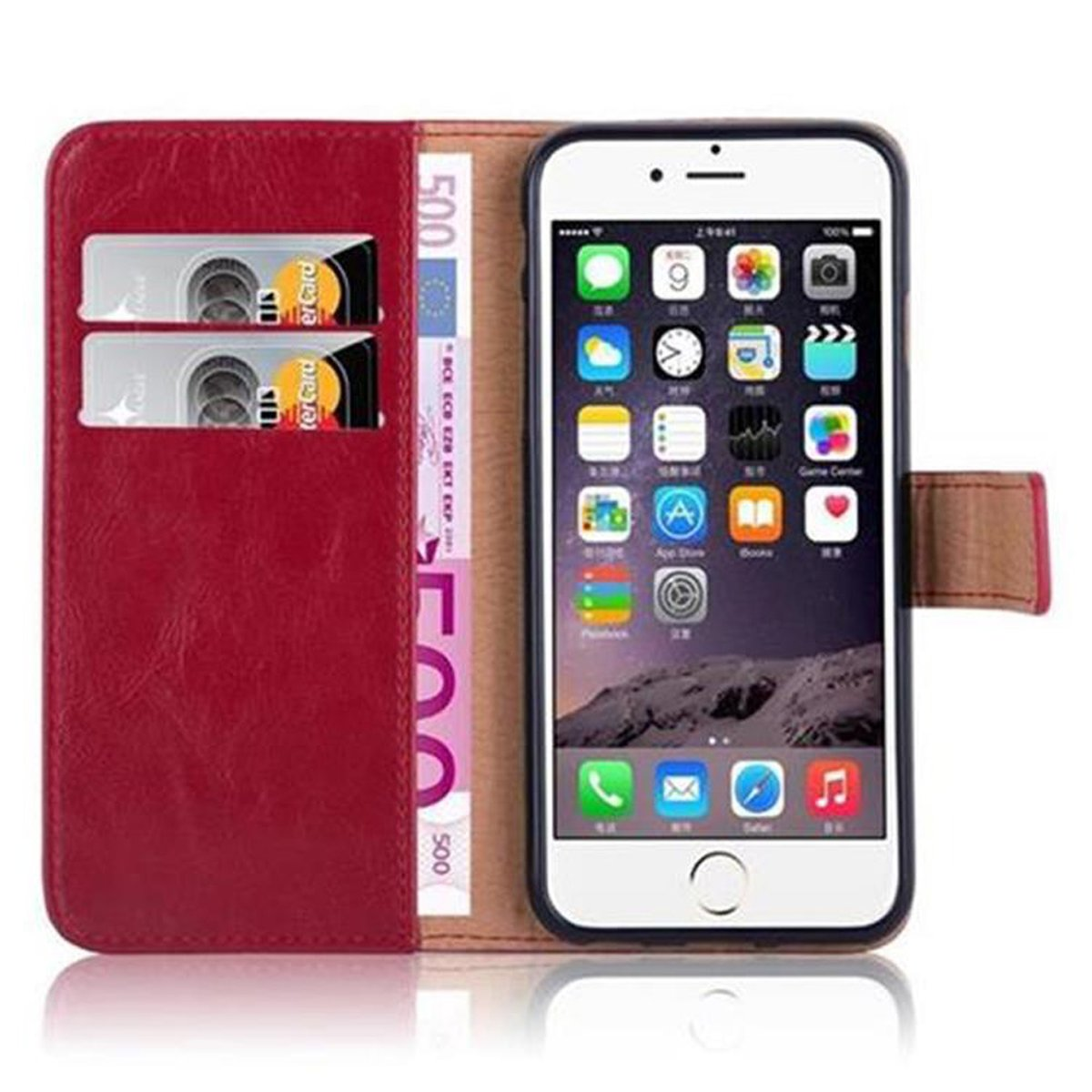 CADORABO Hülle Luxury Book Style, 6S, WEIN 6 / ROT Bookcover, Apple, iPhone