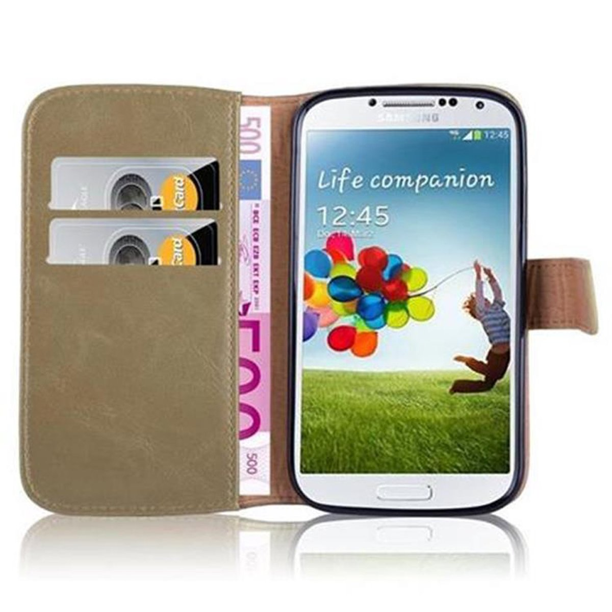 CADORABO Hülle Luxury Book Style, S4, Samsung, BRAUN Galaxy CAPPUCCINO Bookcover