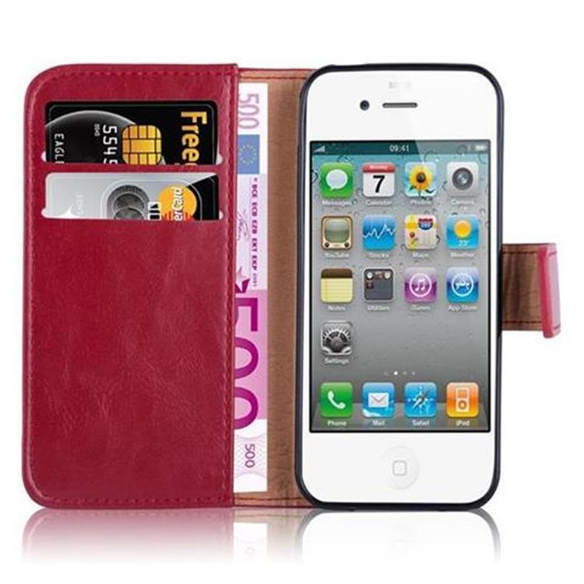 Apple, / 4S, ROT Bookcover, Luxury Hülle iPhone Style, 4 Book WEIN CADORABO